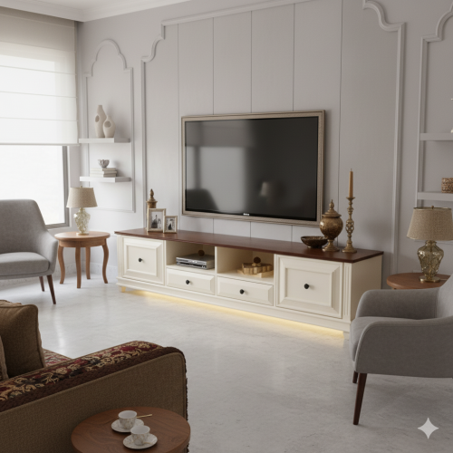 طاولة تلفاز عصرية من الخشب السنديان