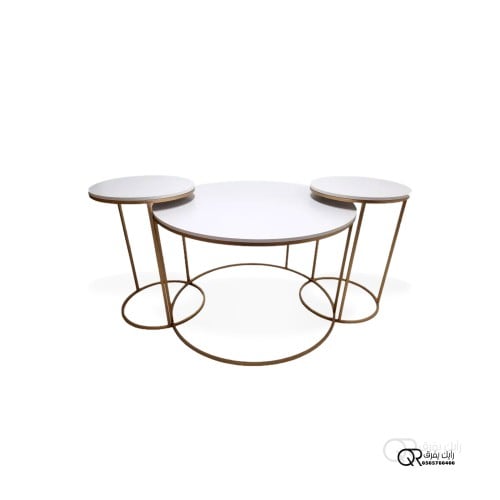 طاقم طاولات خشبية بإطار معدني مكون من ثلاث قطع