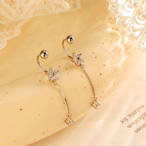 حلق ستار لونج من احجار الـ CZ والفضة المطلية بالرو...