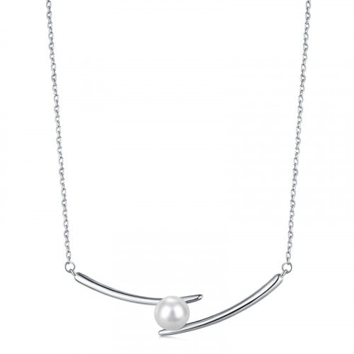قلادة تو لينك اللؤلؤ من الفضة المطلية بالروديوم