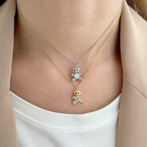 سلسال توس الدب من الفضة و أحجار الCZ المطلية بالذه...