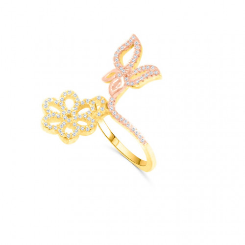 خاتم فلور من احجار الCZ والفضة المطلية بالذهب