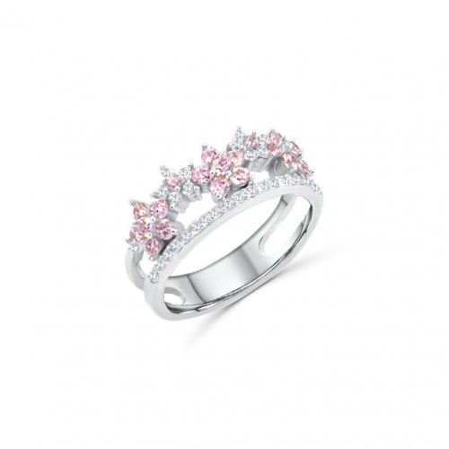 خاتم زهور من احجار الـ CZ والفضة Pink
