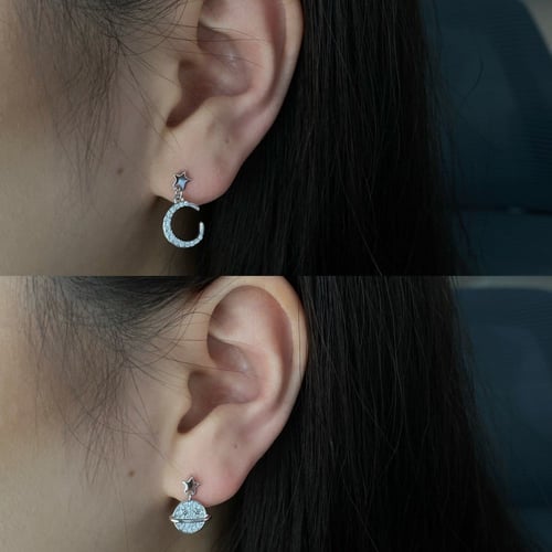 حلق هلال و كوكب من الفضة المطلية بالروديوم