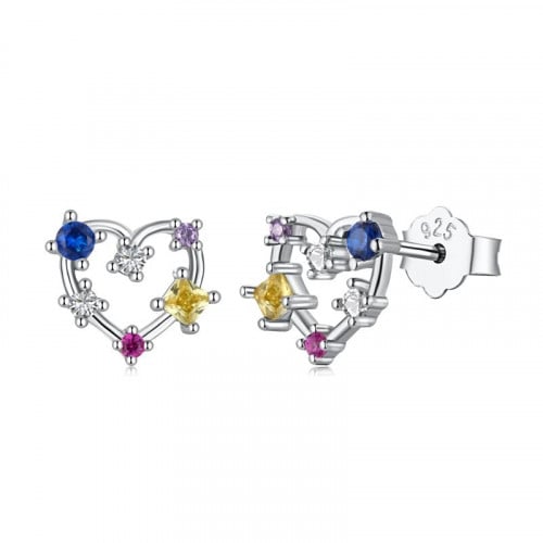 حلق قلب الوان من الفضة المطلية بالروديوم