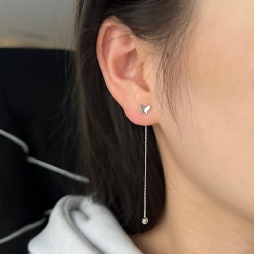 حلق فراشة خيط من الفضة المطلية بالروديوم