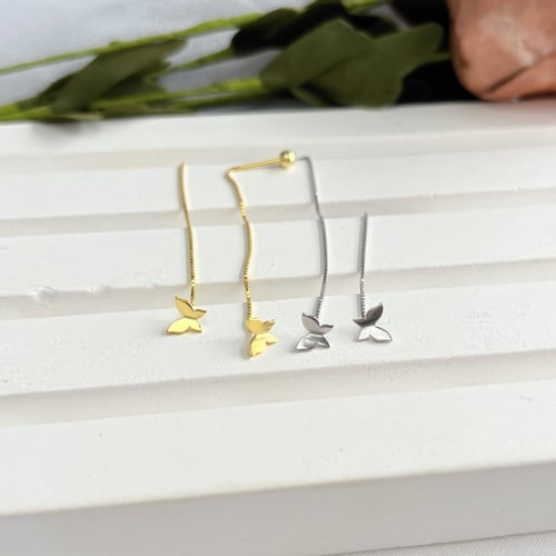 حلق فراشة خيط من الفضة المطلية بالذهب