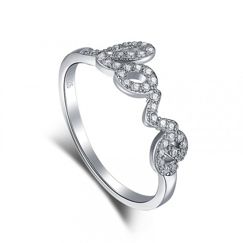 خاتم أحبك من احجار الـ CZ والفضة