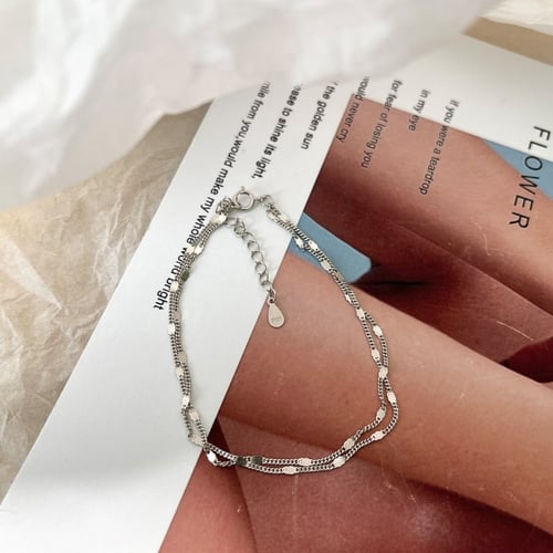 سوار ناعم بدقة طبقتين من الفضة المطلية بالروديوم