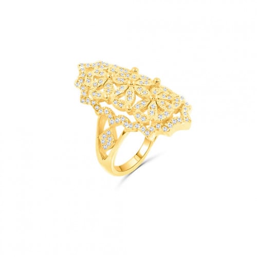 خاتم كلاسيك من احجار الCZ والفضة المطلية بالذهب