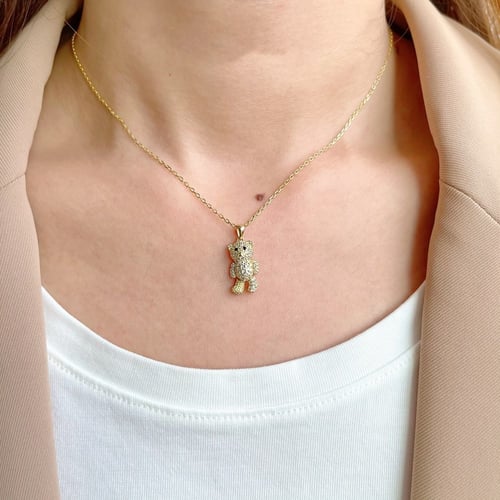 قلادة الدب من الفضة و أحجار الCZ المطلية بالذهب