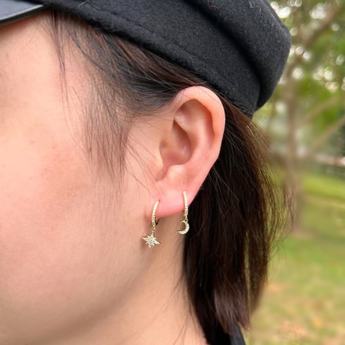 حلق قمر و نجم من الفضة المطلية بالذهب