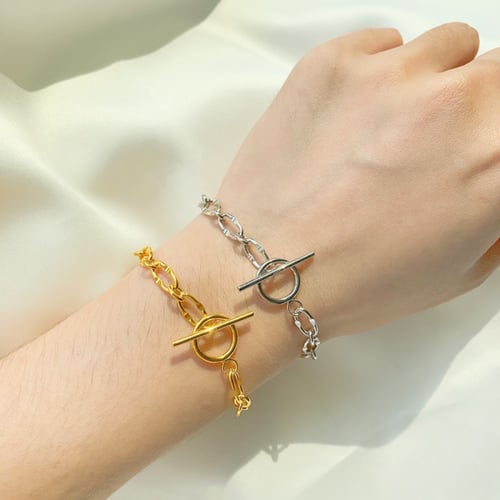 سوار سلسلة عصري من الفضة المطلية بالذهب