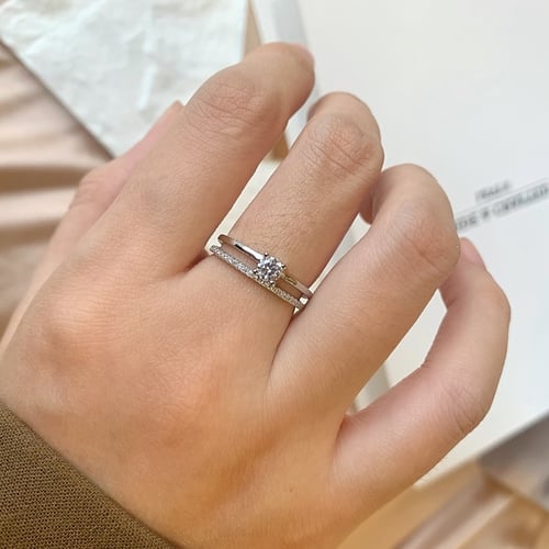 خاتم قص ثنائي من احجار الـ CZ والفضة