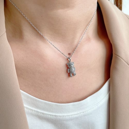 قلادة الدب من الفضة و أحجار الCZ المطلية بالروديوم