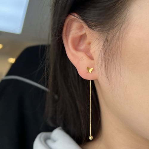 حلق فراشة خيط من الفضة المطلية بالذهب