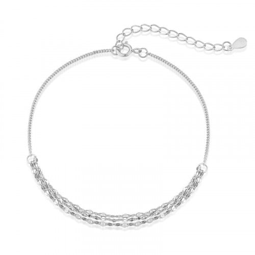 سوار سلسة ثلاثية من الفضة المطلية بالروديوم