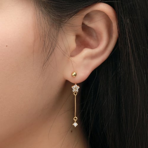 حلق ستار لونج من احجار الـ CZ والفضة المطلية بالذه...