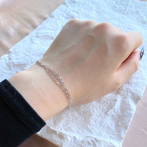 سوار سلسة ثلاثية من الفضة المطلية بالروديوم