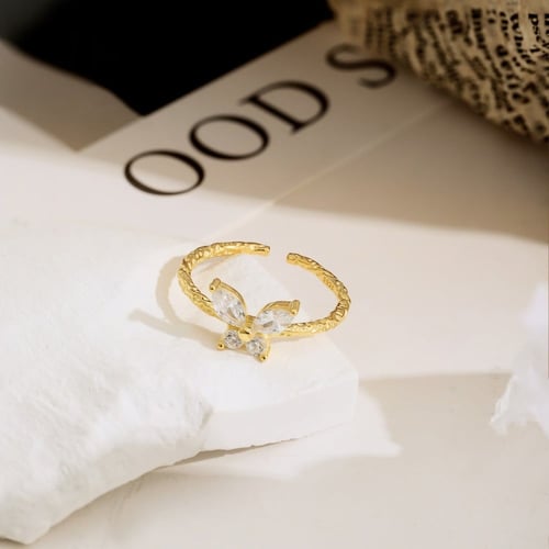 خاتم فراشة الCZ من الفضة المطلية بالذهب