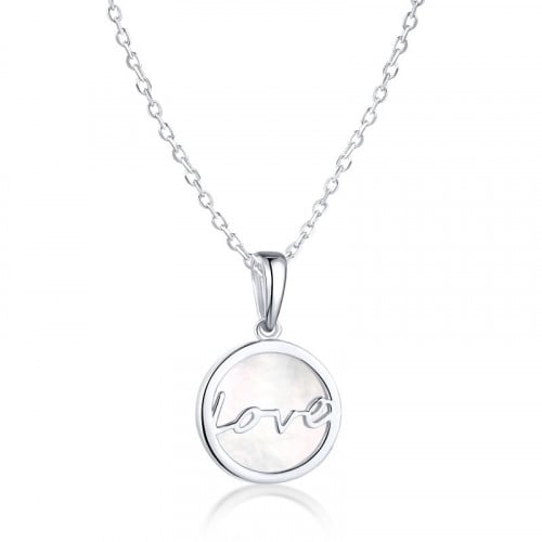 قلادة أحبك من الفضة وصدف البحر المطلي بالروديوم