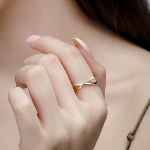 خاتم ميكو من اللؤلؤ الطبيعي والفضة