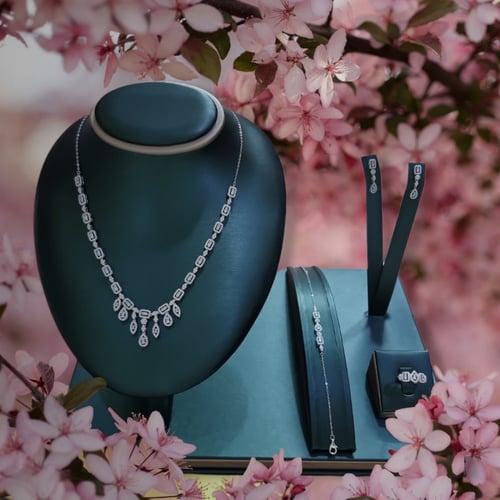 طقم قاردين من احجار الـCZ والفضة المطلية بالروديوم...