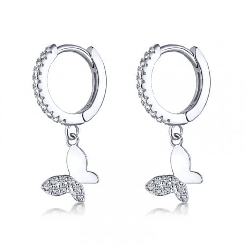 حلق فراشة من احجار الـCZ والفضة المطلية بالروديوم