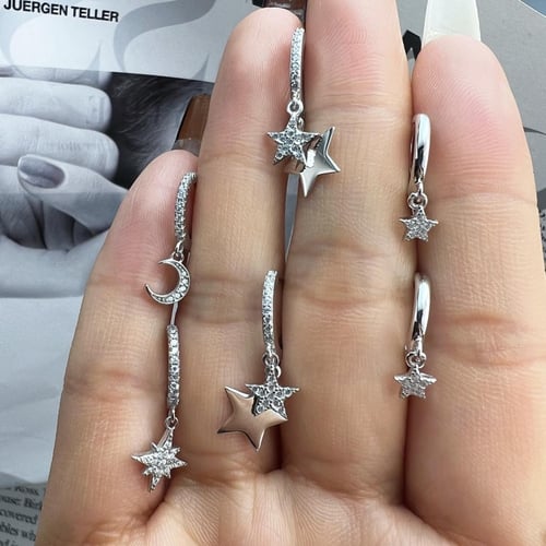 حلق نجوم من الفضة المطلية بالروديوم