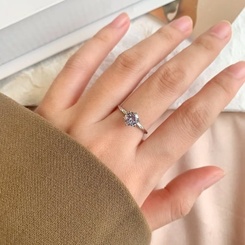 خاتم سوليتير من احجار الـ CZ والفضة