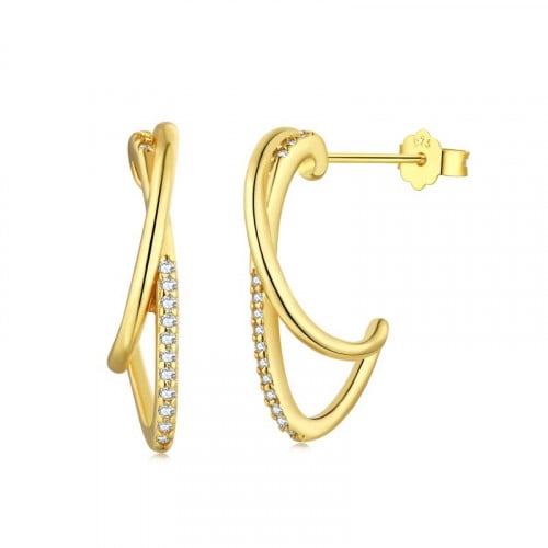 حلق هاف سيركل من احجار الـCZ والفضة المطلية بالذهب