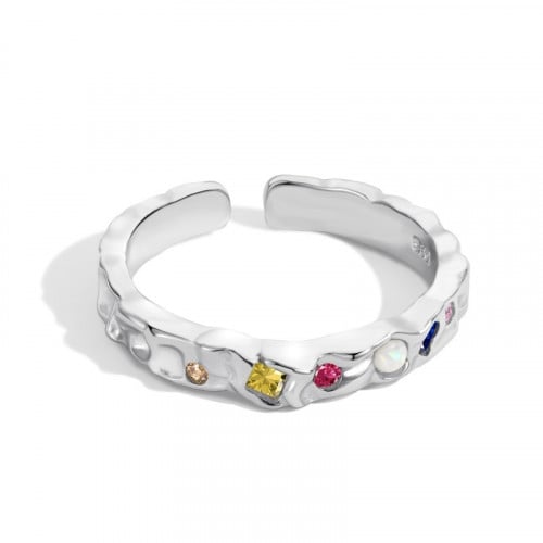 خاتم سطح القمر من احجار الـCZ والفضة المطلية بالرو...