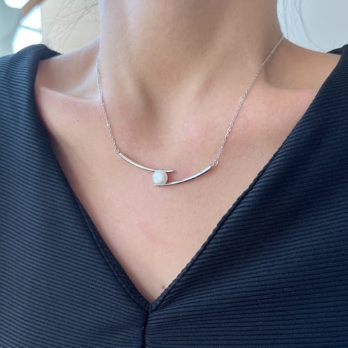 قلادة تو لينك اللؤلؤ من الفضة المطلية بالروديوم