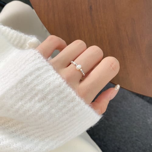 خاتم سترج بلورات الفضة باللؤلؤ الطبيعي