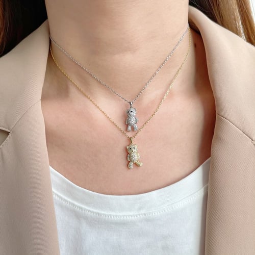 قلادة الدب من الفضة و أحجار الCZ المطلية بالروديوم