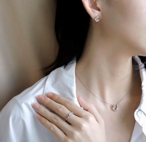 طقم هلال من الفضة و وأحجار الCZ