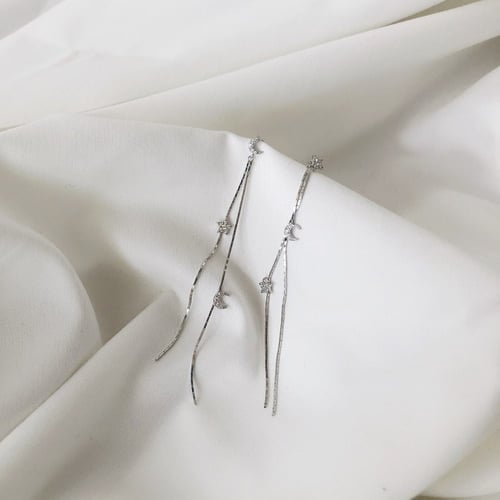 حلق هلال ونجم من الفضة المطلية بالروديوم