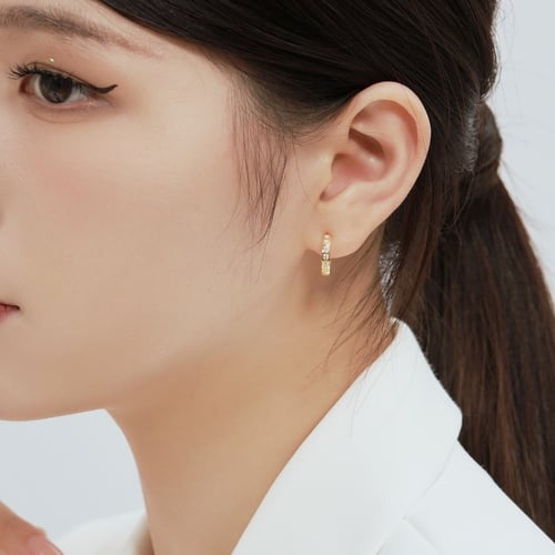 حلق هاف سيركل من احجار الـCZ والفضة المطلية بالذهب