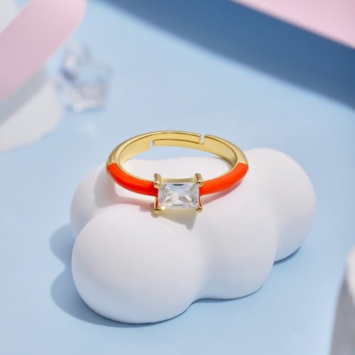 خاتم ماربيلا من المينا اورنج والفضة المطلية بالذهب