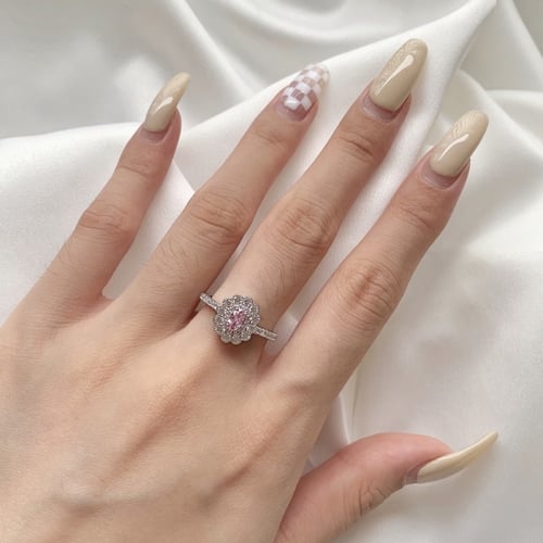 خاتم توليب من احجار الـ CZ والفضة Pink