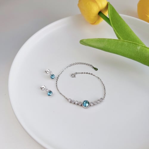 طقم لونا من الفضة واحجار الCZ سمائي