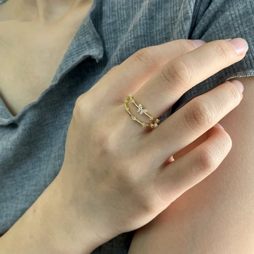 خاتم فراشة تونز من الفضة المطلية بالذهب