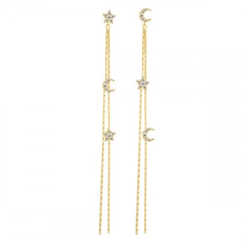 حلق هلال ونجم من الفضة المطلية بالذهب