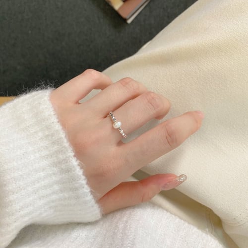 خاتم سترج بلورات الفضة باللؤلؤ الطبيعي