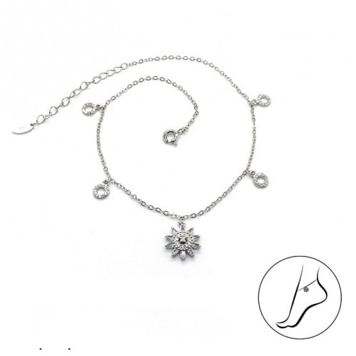 خلخال زهرة من أحجار ال CZ و الفضة