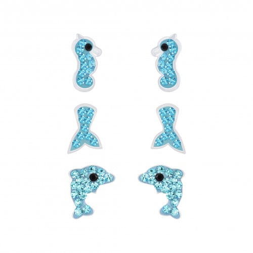 مجموعة حلق البحر بالكريستال الأزرق