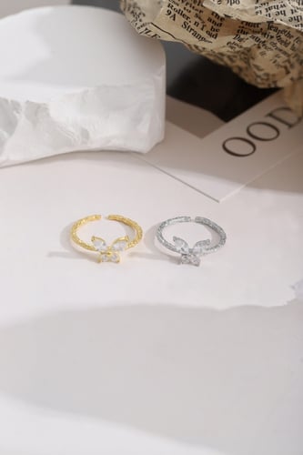 خاتم فراشة الCZ من الفضة المطلية بالذهب