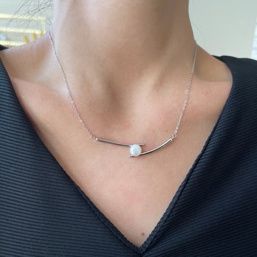 قلادة تو لينك اللؤلؤ من الفضة المطلية بالروديوم