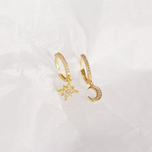 حلق قمر و نجم من الفضة المطلية بالذهب