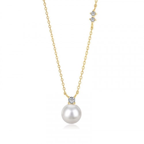 قلادة ربورت بلؤلؤ المياه العذبة و الفضة المطلية با...